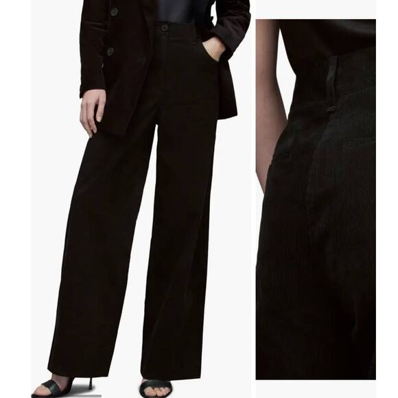 AllSaints pants Adlai corduroy wide leg trousers black size 10 - Picture 1 of 5